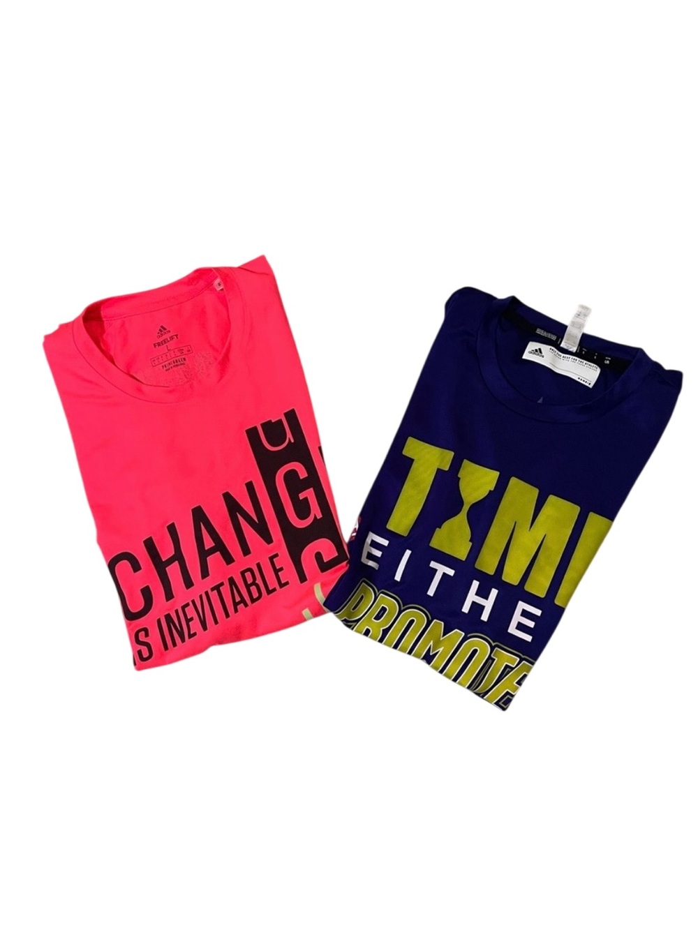 Adidas Mens L Graphic Motivational Gym T Shirts Lot Of 2 Purple Neon Pink - Picture 7 of 13